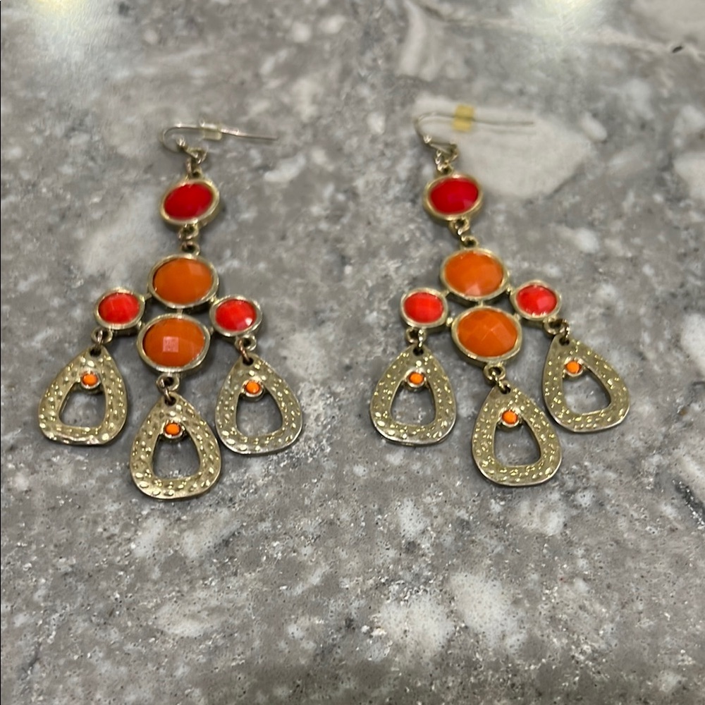 Vibrant Gold and Orange Chandelier Earrings